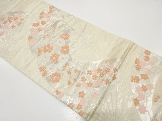 JAPANESE KIMONO / ANTIQUE FUKURO OBI / SILK / WOVEN KIKU & SAKURA